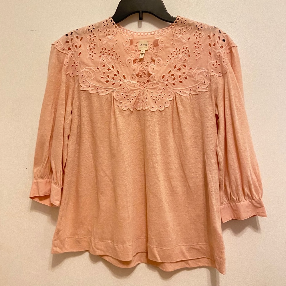 La Vie Rebecca Taylor- Pink Lace Blouse - Size S